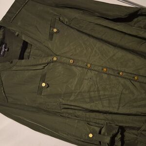 Petite Large Notations Olive Green Blouse Gold Buttons